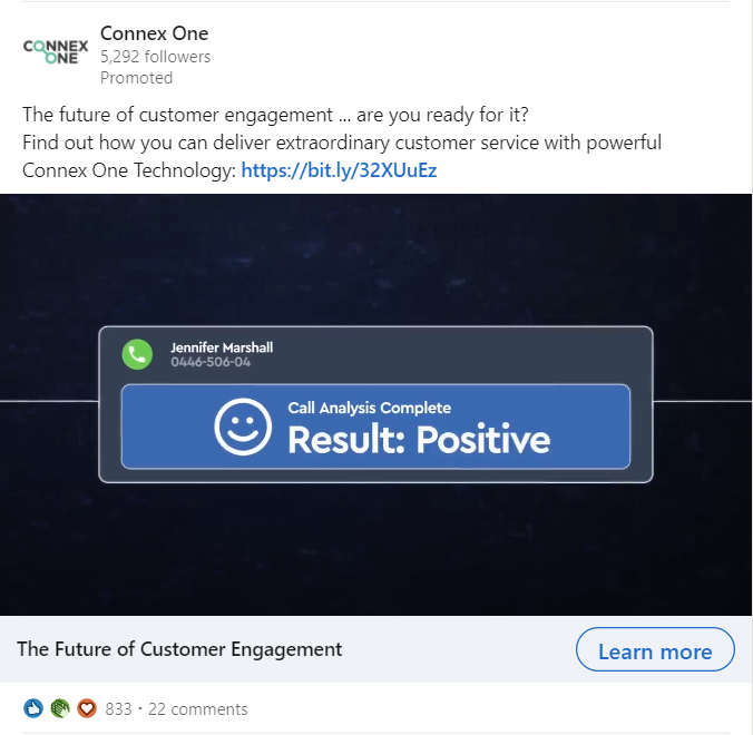 An example of a paid social media ad from ConnexAI on LinkedIn