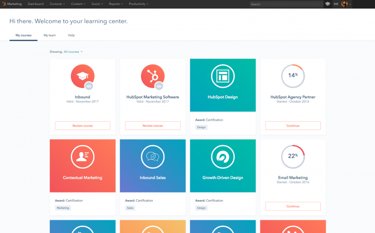 A screenshot of HubSpot’s learning centre